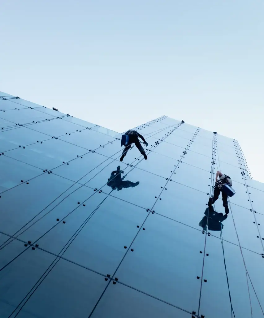 Cleaning the exterior of a tall commercial building